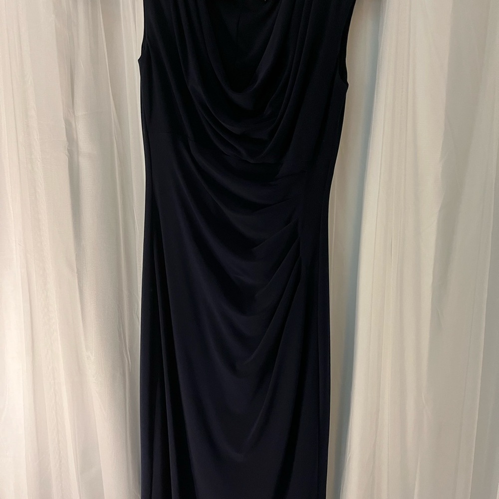 Ralph Lauren Navy Ruched Sheath Midi Dress